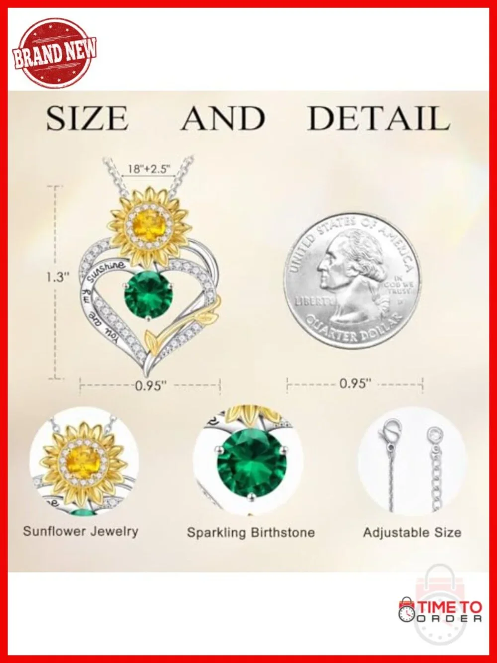 14k White Gold Plated Sunflower Birthstone Pendant Necklace with CZ